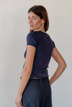 Load image into Gallery viewer, Donni Pointelle Baby Tee in Navy
